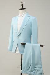 Stylish 2-Piece Light Blue Notched Lapel Men's Prom Suit