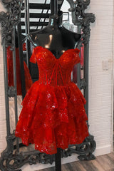 Red Tiered Homecoming Dress Corset Sleeveless Short Cocktail Dress