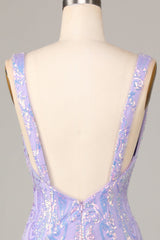 Sparkly Lilac Sequins Tight Short Homecoming Dress