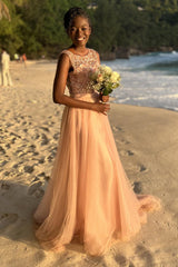 Sparkly Beaded Long Tulle Bridesmaid Prom Dress