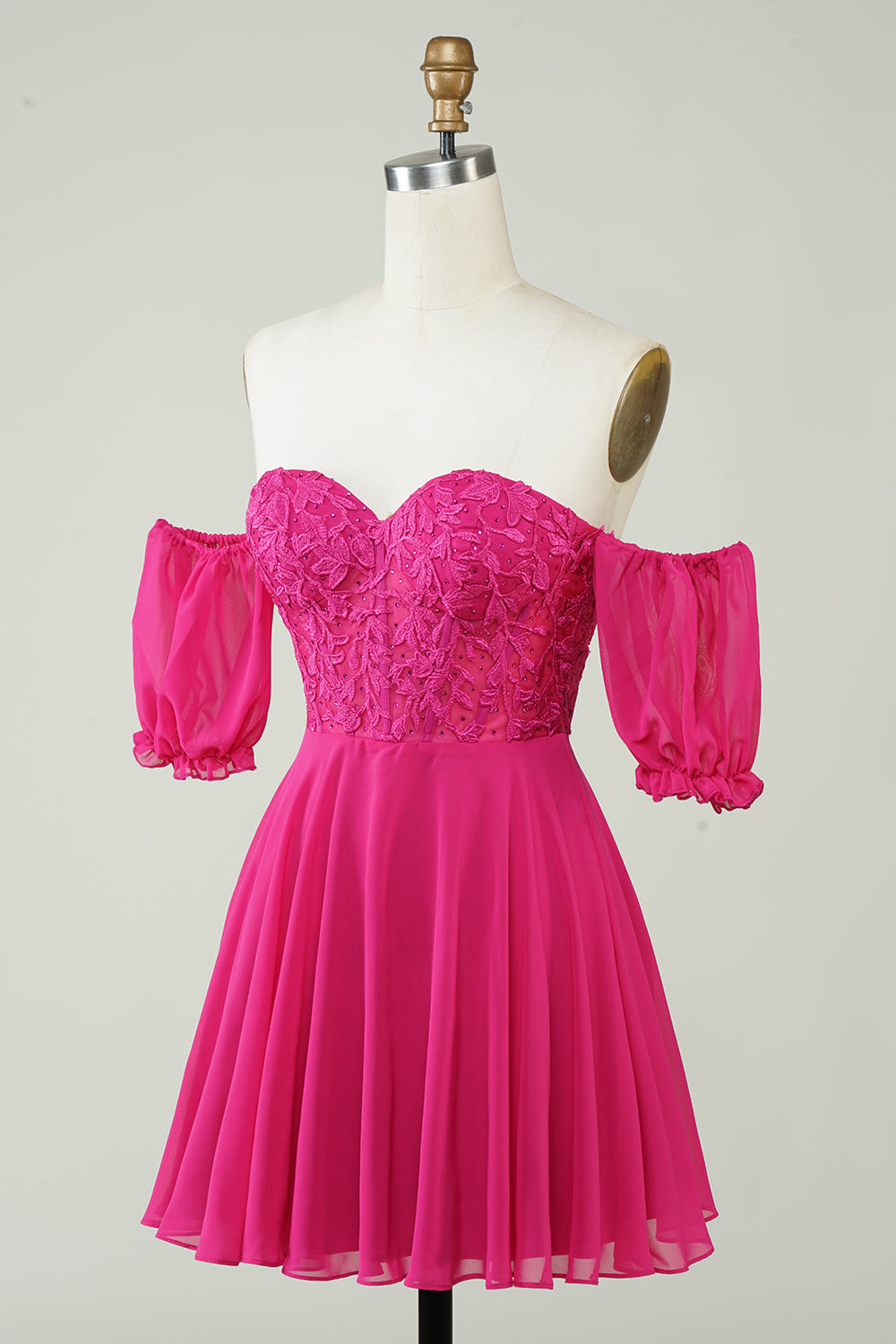 Sparkly Fuchsia Lace-Up Back A-Line Short Homecoming Dress with Lace