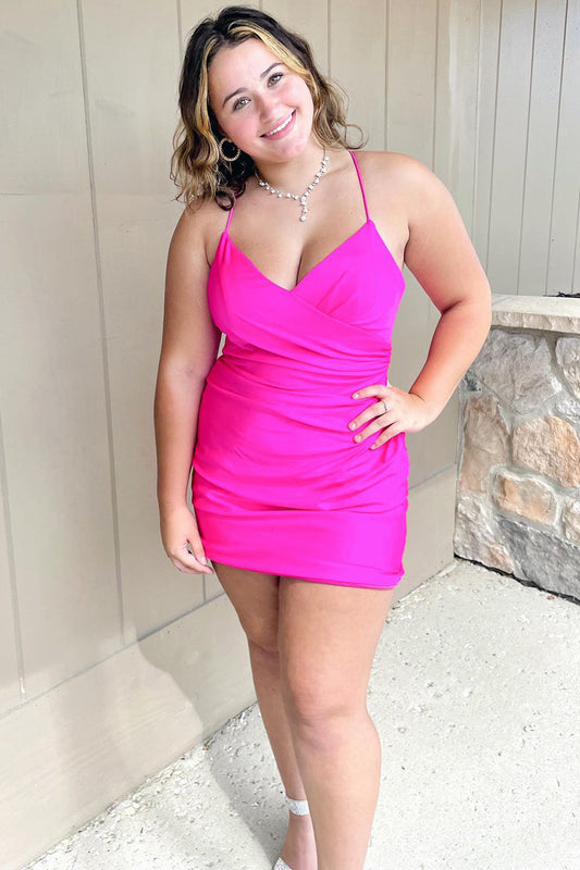 Simple Fuchsia Lace-Up Back Tight Short Homecoming Dress