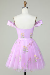 Purple Corset A-Line Embroidered Short Homecoming Dress