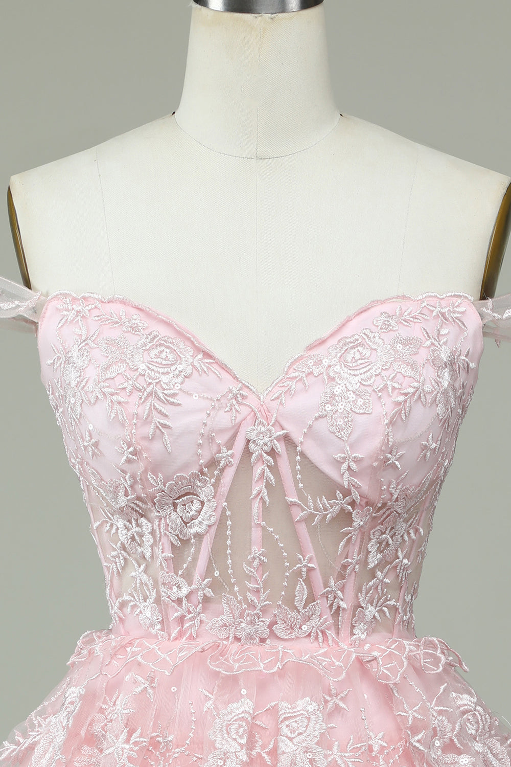 Pink Corset A-Line Short Homecoming Dress with Lace