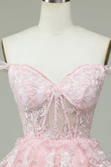 Pink Corset A-Line Short Homecoming Dress with Lace