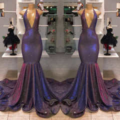 V-Neck Halter Mermaid Evening Dress with Sequins