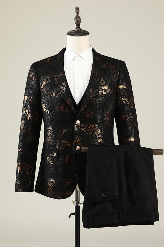 Chic Dark Brown Shawl Lapel Jacquard Men's Prom Blazer