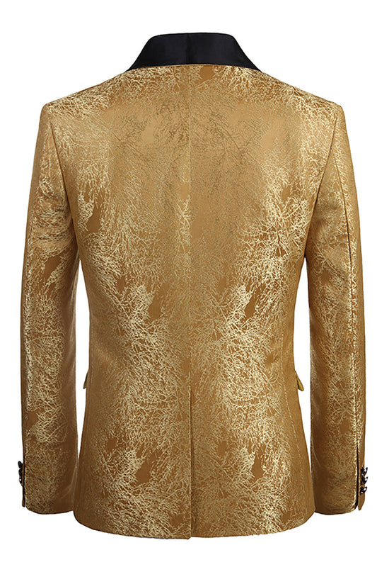 Dazzling Golden One-Button Jacquard Men's Prom Blazer