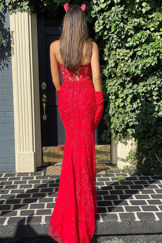 Red Sweetheart Mermaid Prom Dress With Appliques