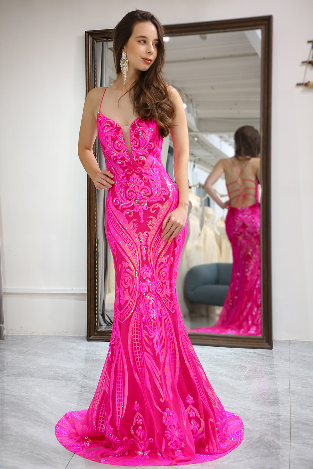 Fuchsia Mermaid Long Prom Dress With Appliques