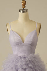 Glitter Blue A-Line Tulle Tiered Short Homecoming Dress