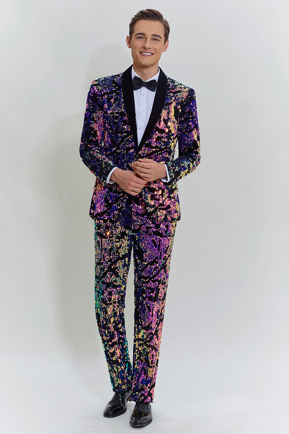 Dazzling White Sequins Two-Piece Suit with Shawl Lapel One-Button Prom Tuxedo