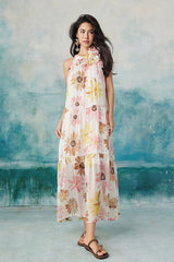 Halter Floral Sleeveless Boho Maxi Summer Holiday Dress