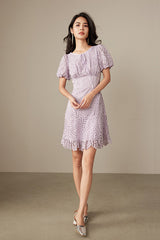 Lilac Lace Short Sleeve Casual Summer Holiday Dress