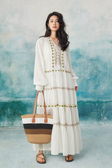 White Boho Maxi Long Sleeve Holiday Dress