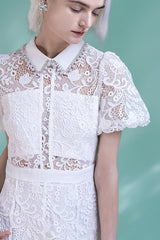 White Puff Sleeve Midi Lace Boho Dress