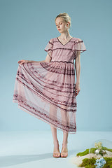 Dusty Rose Batwing Sleeve Summer Holiday Dress