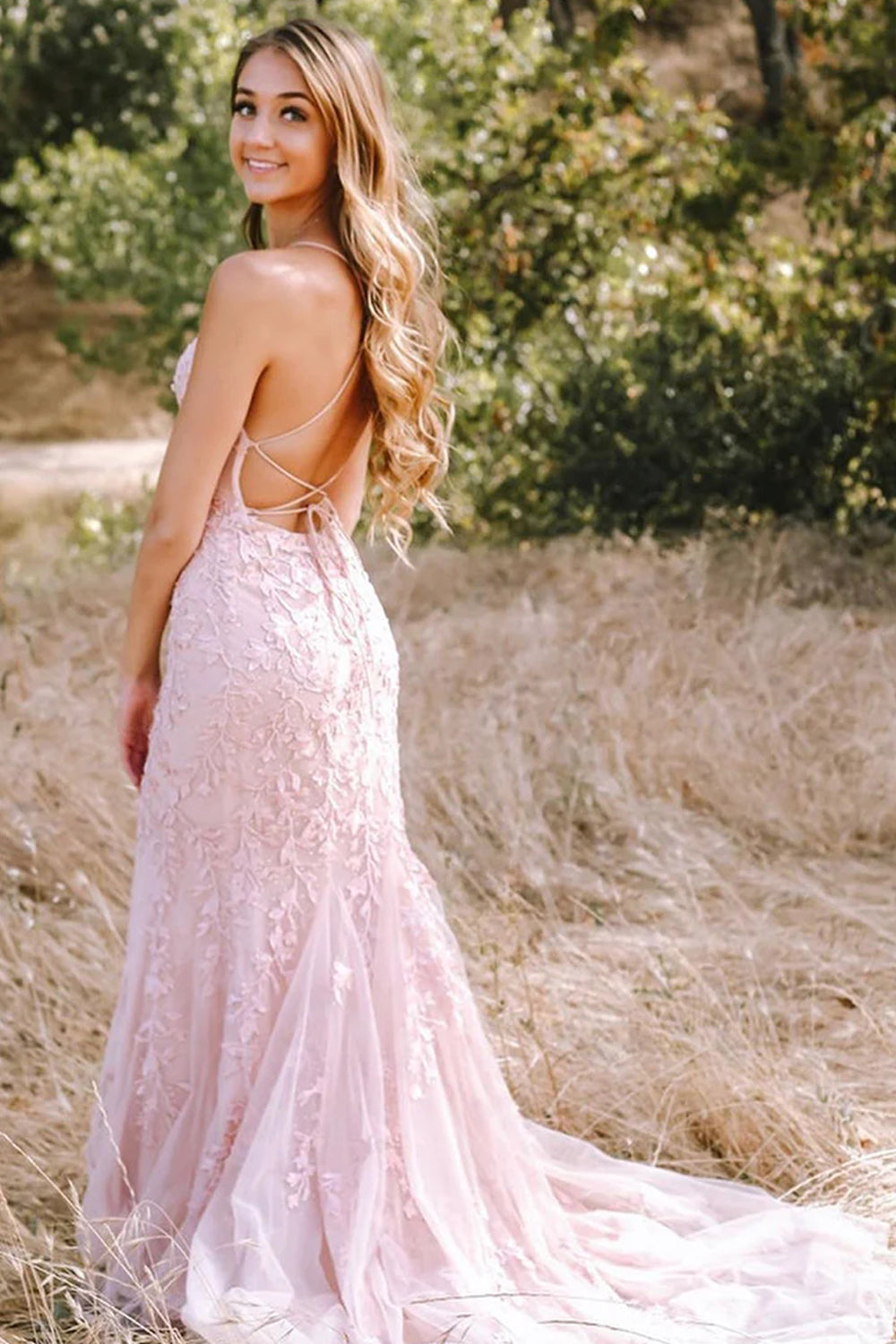 Lace Mermaid Backless Prom Dress