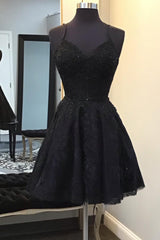 Sparkly Black Corset Lace A-Line Short Homecoming Dress