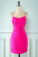 Rose Pink Lace Up Tight Homecoming Dress