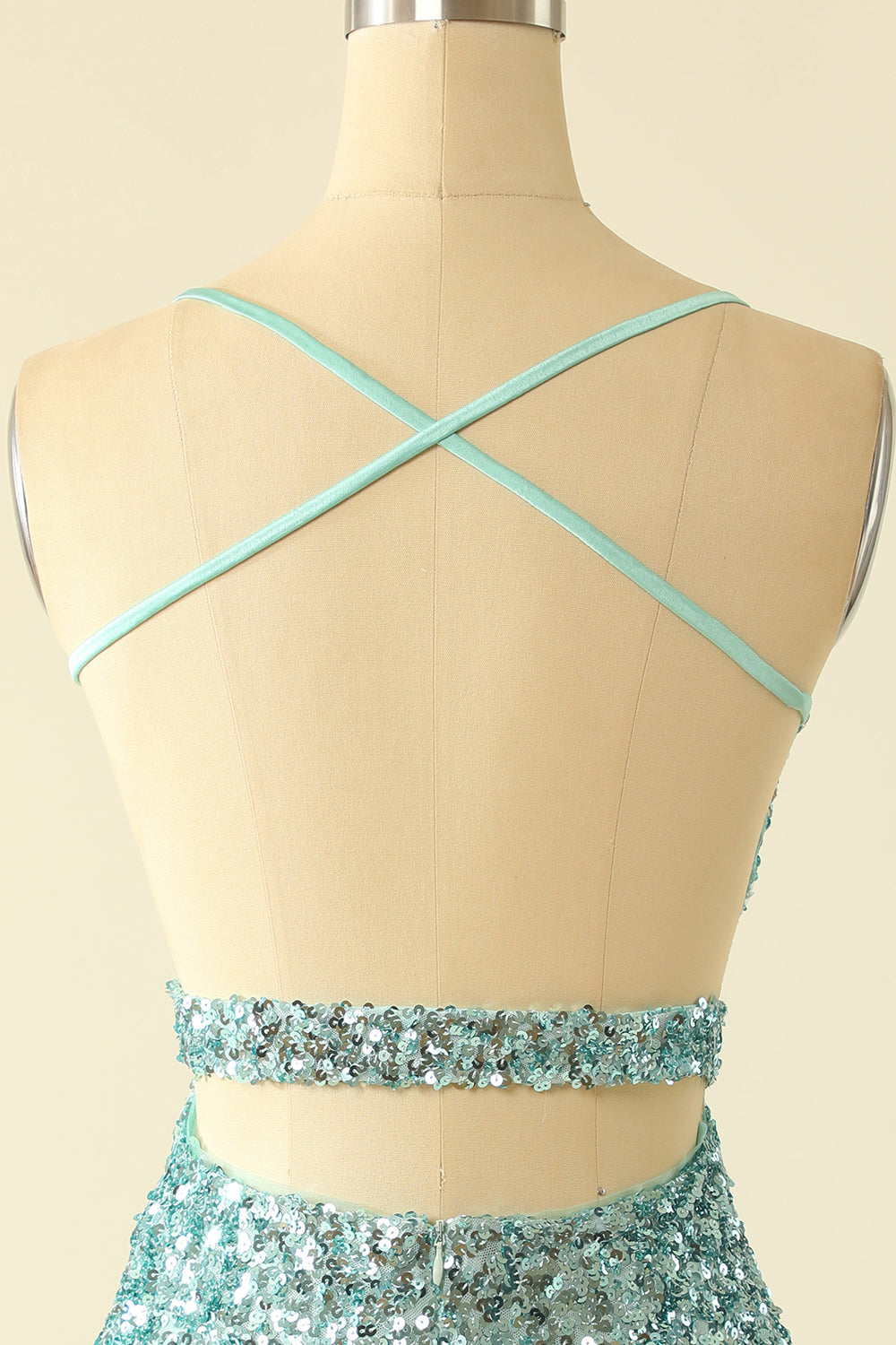 Green Open Back Sequin Glitter Homecoming Dress