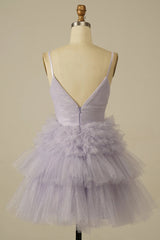 Sparkly Light Blue A-Line Tulle Tiered Short Homecoming Dress