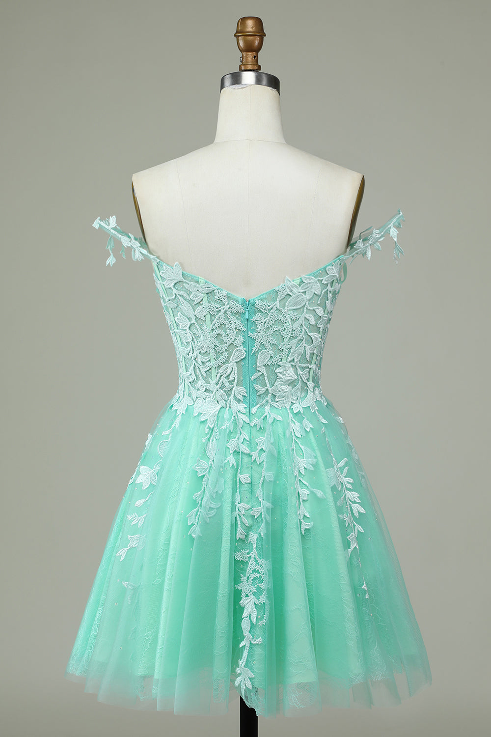 Mint Backless Short Homecoming Dress with Appliques