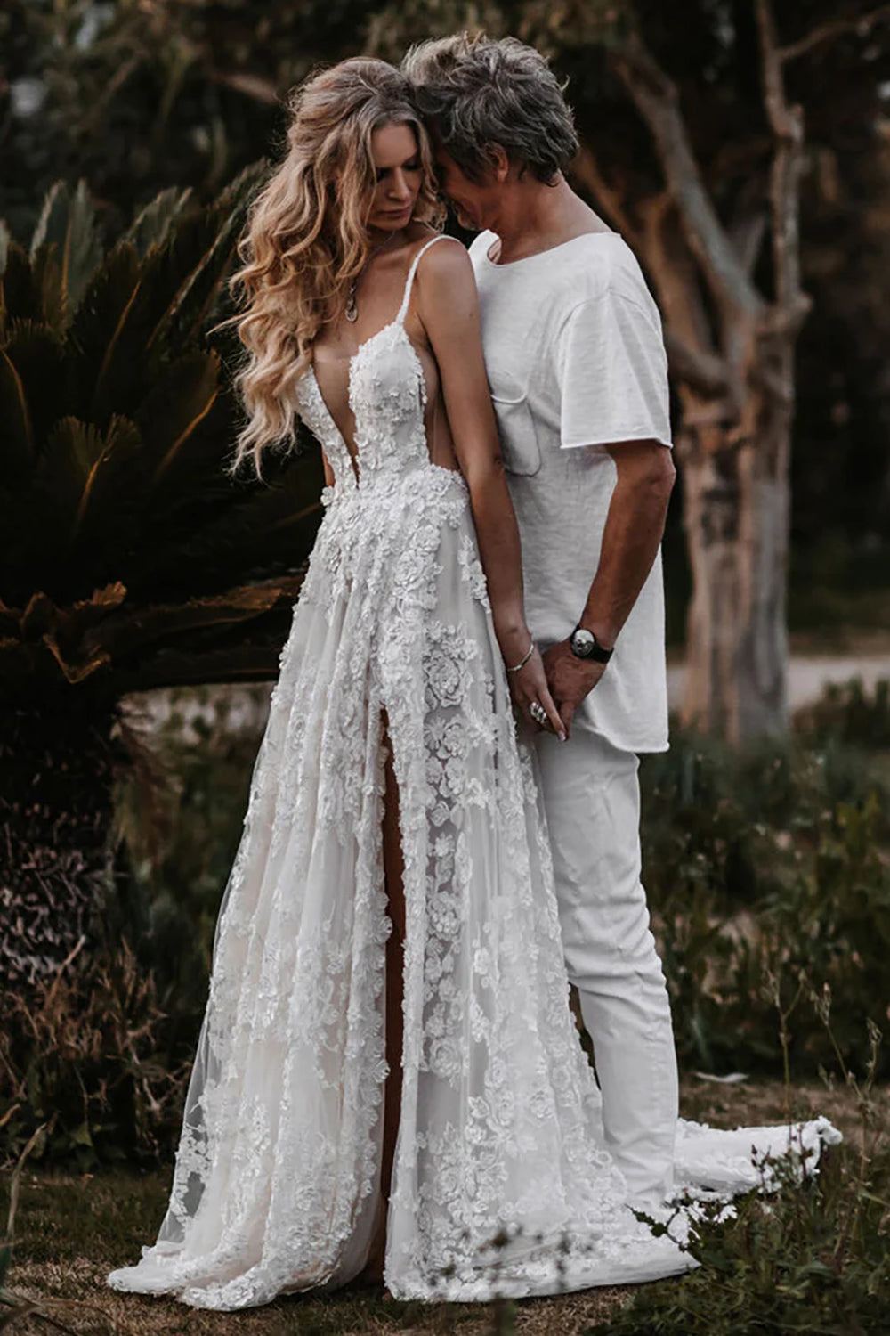 Bohemian White A-Line Wedding Dress Adorned with Appliques