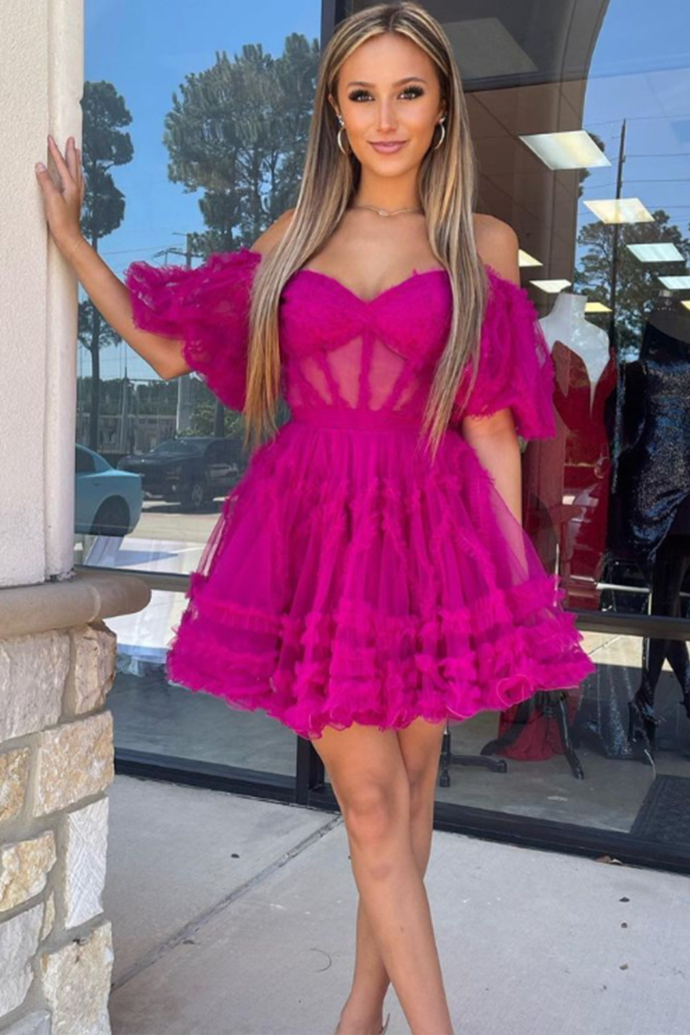 Fuchsia Corset A-Line Short Homecoming Dress