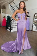 Fuchsia Mermaid Sweetheart Long Prom Dress with Slit