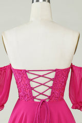 Sparkly Fuchsia Lace-Up Back A-Line Short Homecoming Dress with Lace