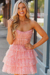 Orange Corset A-Line Short Tulle Homecoming Dress