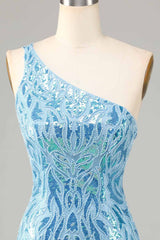 Sparkly Blue Beaded Fringed Tight Short Homecoming Dress