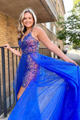 Sparkly Blue Detachable Train Sequins Tight Short Homecoming Dress