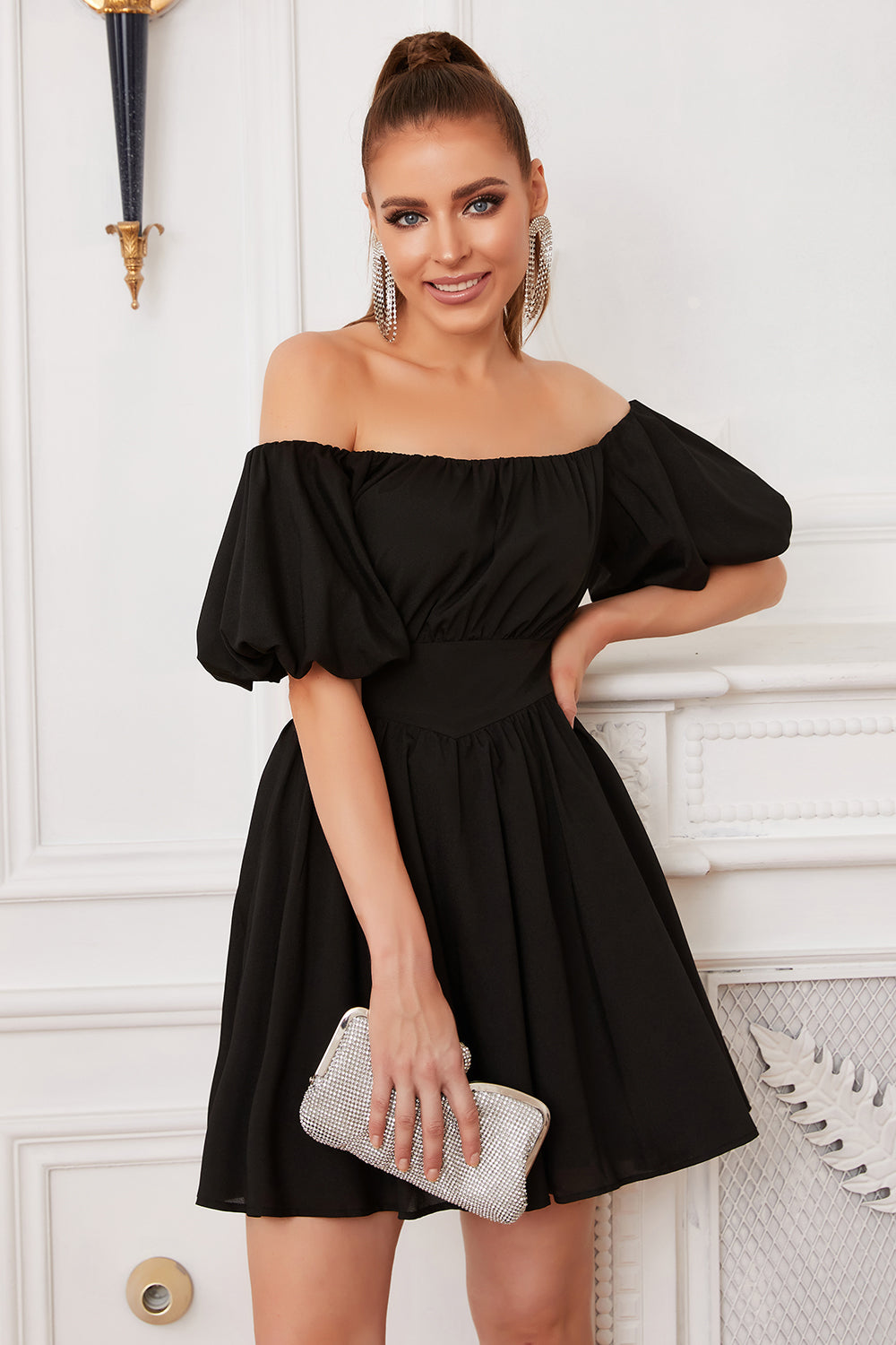 Black Off the Shoulder Cocktail Dress