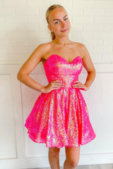 Sparkly Hot Pink Sequin Sweetheart A-Line Short Homecoming Dress