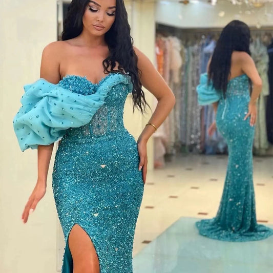 Gorgeous Off-The-Shoulder One Shoulder Sweetheart Mermaid Evening Dress with Sequins