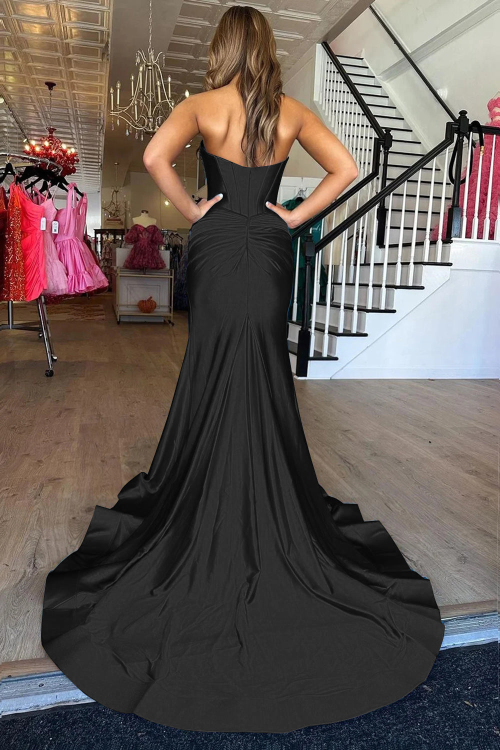 Dark Green Mermaid Sweetheart Long Satin Prom Dress with Slit