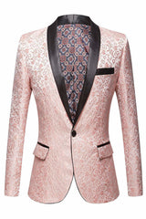 Charming Pink Shawl Lapel Jacquard Men's Blazer