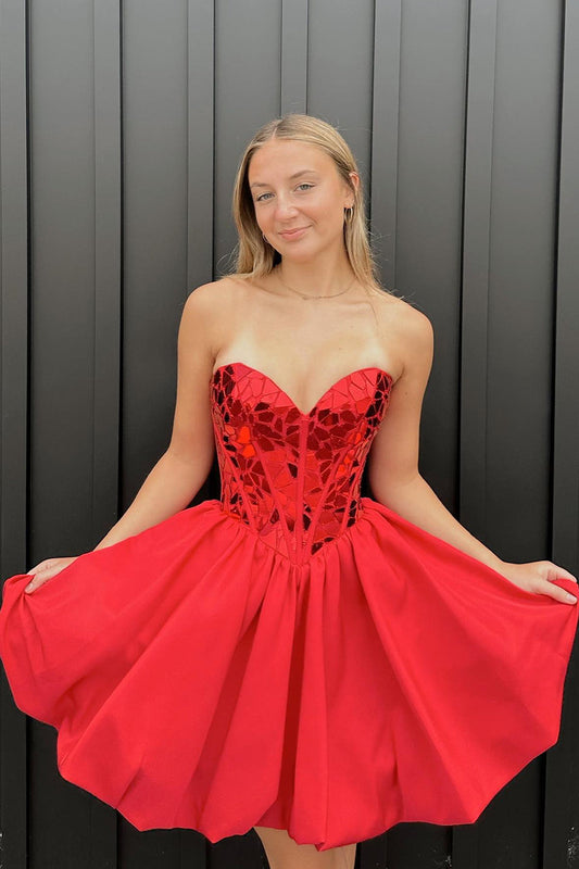 Sparkly Red A-Line Mirror Short Homecoming Dress