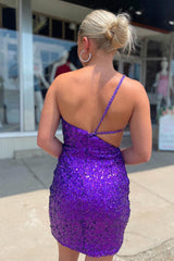 Sparkly Purple Sequined Cut Out Backless Tight Short Homecoming Dress