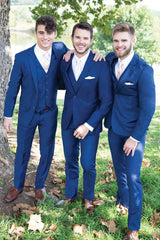 Stylish Blue Notched Lapel 3-Piece Men's Prom Suit