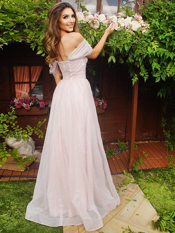 Pale Pink Off-the-Shoulder Evening Dress