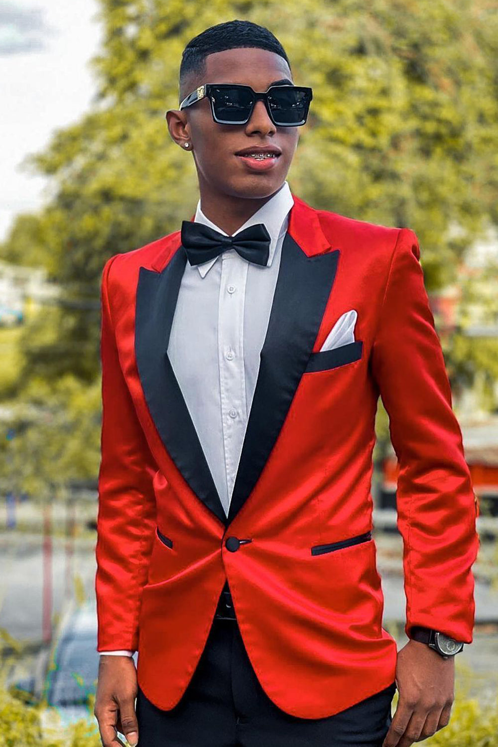 Stylish Notched Lapel Red Prom Blazer for Men