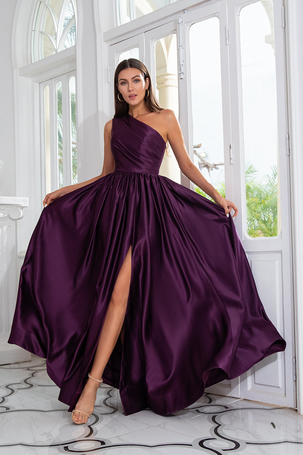 Purple One Shoulder A Line Prom Dress