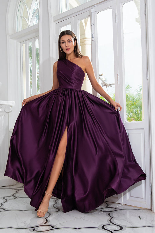 Purple One Shoulder A Line Prom Dress