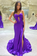 Fuchsia Mermaid Sweetheart Long Prom Dress with Slit