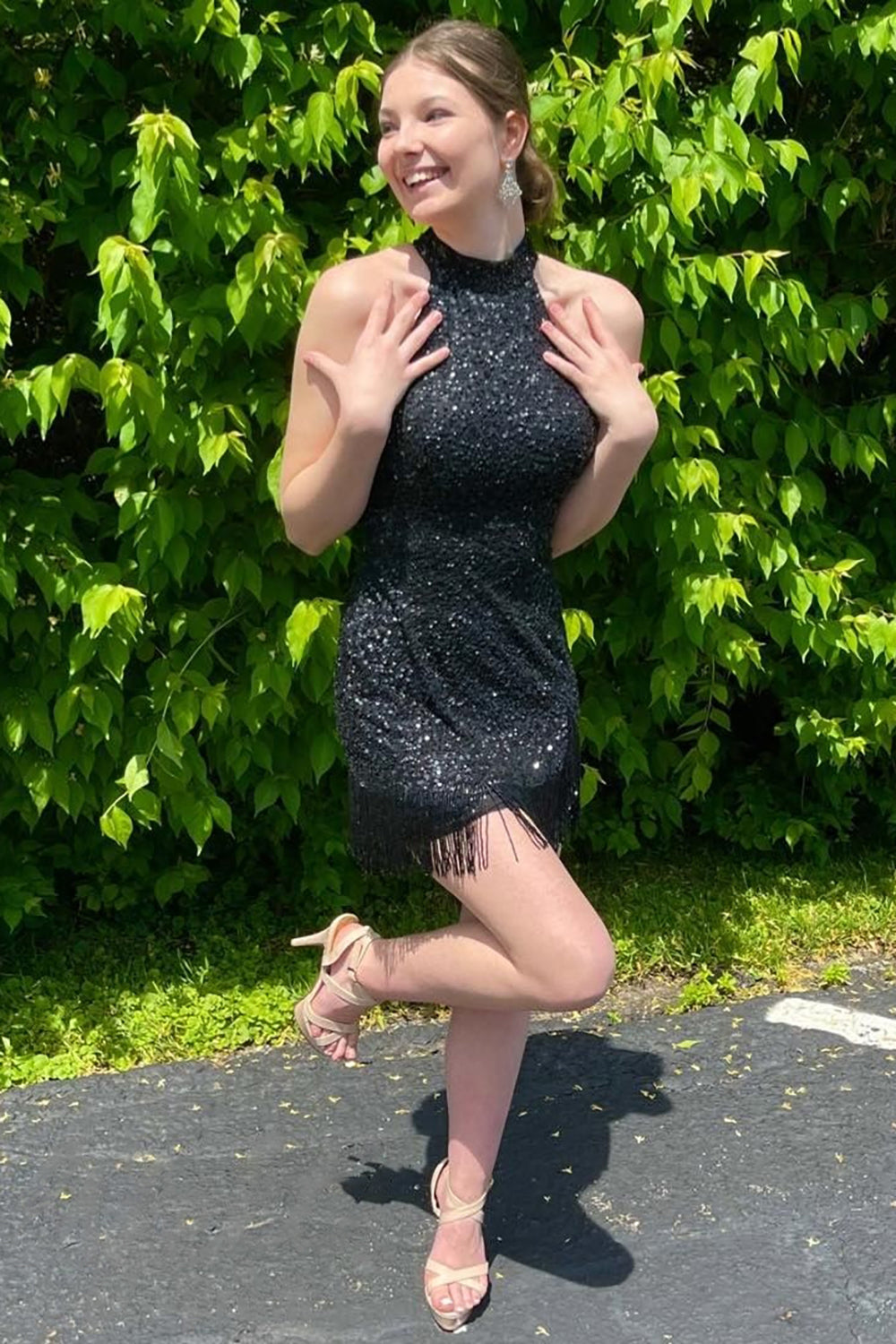 Black Halter Sequins Tight Homecoming Dress