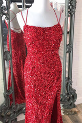 Mermaid Glitter Sequins Sexy Hot Pink Backless Long Prom Dress