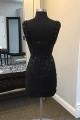 Sparkly Black Corset Fringed Sequin Tight Short Homecoming Dress